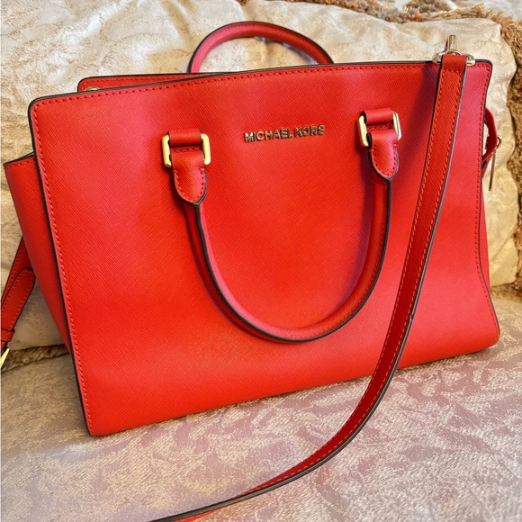 Michael Kors Handbags - Michael Kors Vibrant Orange Red Satchel